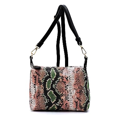 2 in 1 Multi-Color Snake Print Turn-Lock Accent Medium Satchel
