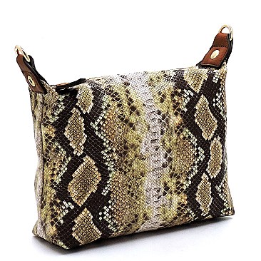 2 in 1 Multi-Color Snake Print Turn-Lock Accent Medium Satchel