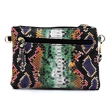 Versatile Multi-Color Snake Print Pocket Wristlet Cross Body