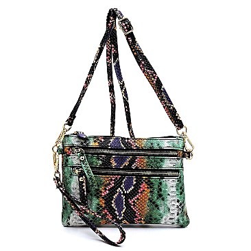 Versatile Multi-Color Snake Print Pocket Wristlet Cross Body