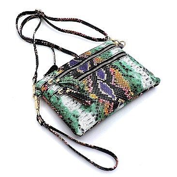 Versatile Multi-Color Snake Print Pocket Wristlet Cross Body