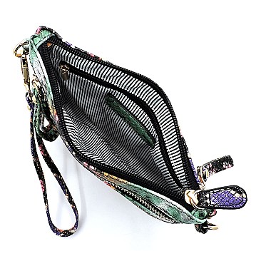 Versatile Multi-Color Snake Print Pocket Wristlet Cross Body