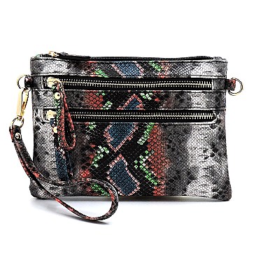 Versatile Multi-Color Snake Print Pocket Wristlet Cross Body