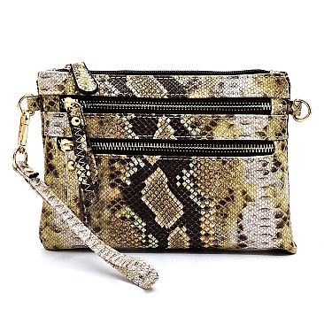 Versatile Multi-Color Snake Print Pocket Wristlet Cross Body