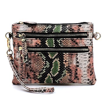 Versatile Multi-Color Snake Print Pocket Wristlet Cross Body