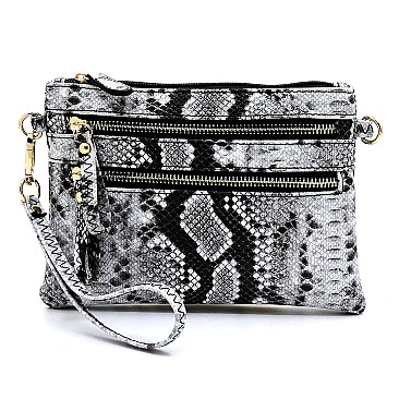 Versatile Multi-Color Snake Print Pocket Wristlet Cross Body