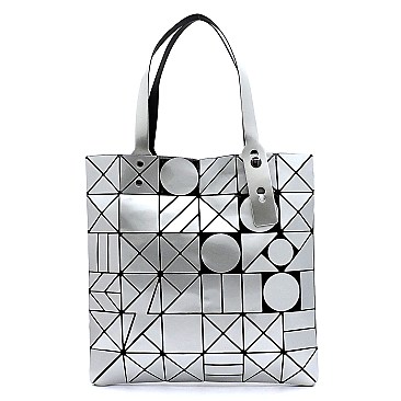Trendy Geometric Checker Flat Tote
