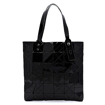 Trendy Geometric Checker Flat Tote
