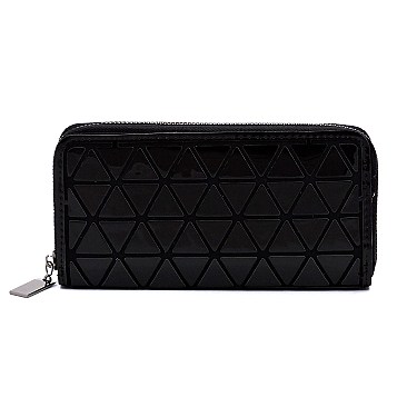 Stylish Geometric Checker Zip Around Wallet