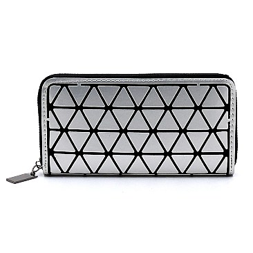 Stylish Geometric Checker Zip Around Wallet