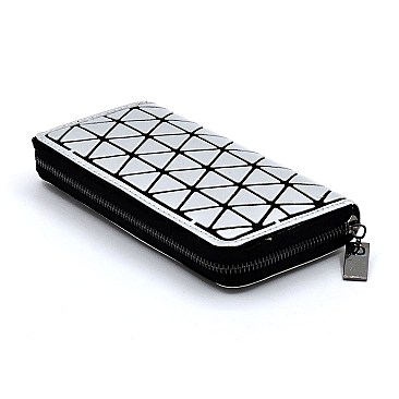 Stylish Geometric Checker Zip Around Wallet