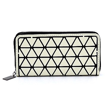 Stylish Geometric Checker Zip Around Wallet
