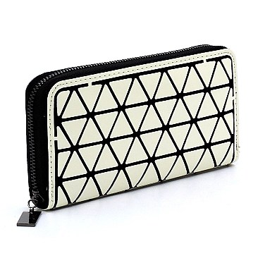 Stylish Geometric Checker Zip Around Wallet