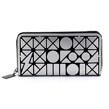 Fashion Geometric Checker Zip Around Wallet