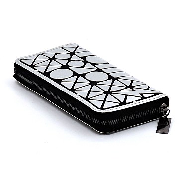 Fashion Geometric Checker Zip Around Wallet