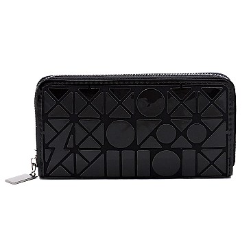 Fashion Geometric Checker Zip Around Wallet