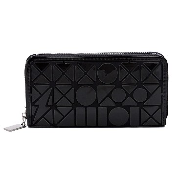Fashion Geometric Checker Zip Around Wallet