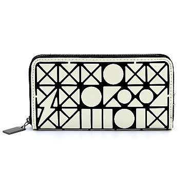 Fashion Geometric Checker Zip Around Wallet