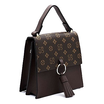 Ring Tassel Monogram Flap Crossbody Satchel