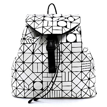 Fashion Geometric Checker Drawstring Backpack
