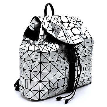 Fashion Geometric Checker Drawstring Backpack