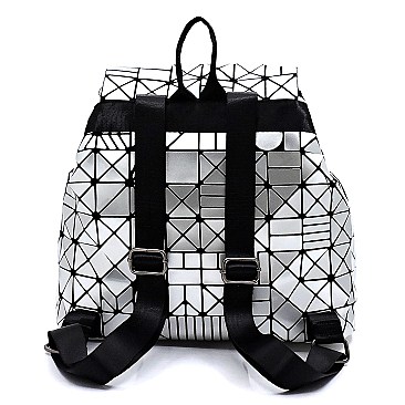 Fashion Geometric Checker Drawstring Backpack