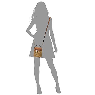 Woven Straw Cylinder Crossbody Bag