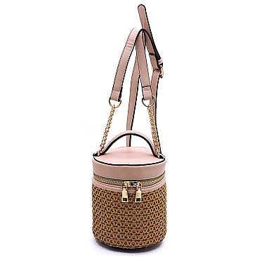 Woven Straw Cylinder Crossbody Bag