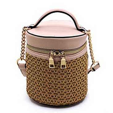 Woven Straw Cylinder Crossbody Bag