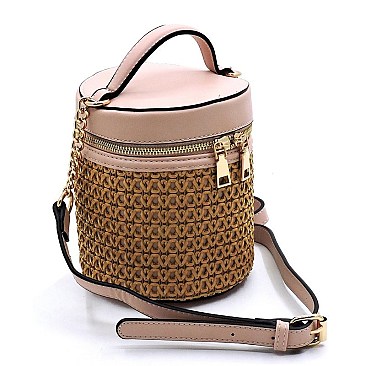 Woven Straw Cylinder Crossbody Bag