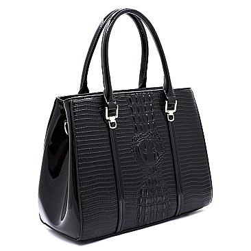 Glossy Crocodile Top Handle Satchel