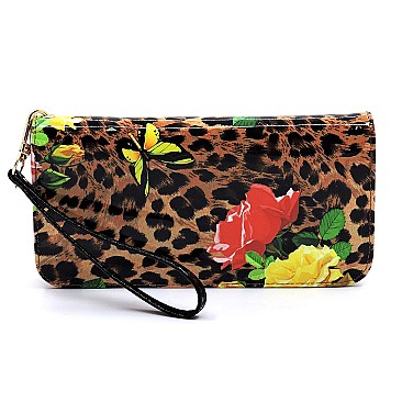 Glossy Leopard Flower Printed 2-in-1 Satchel & Wallet Set