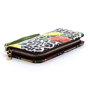 Glossy Leopard Flower Printed 2-in-1 Satchel & Wallet Set