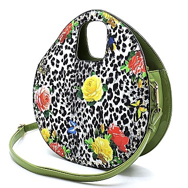 Glossy Leopard Flower Printed 2-in-1 Satchel & Wallet Set