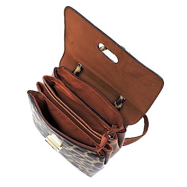 Leopard Twist Lock Flap Convertible Backpack