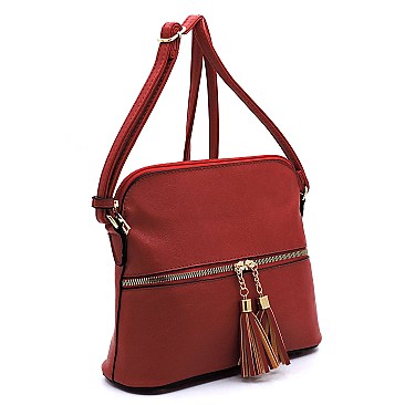 Fashion Tassel Zip Dome Crossbody Bag Satchel