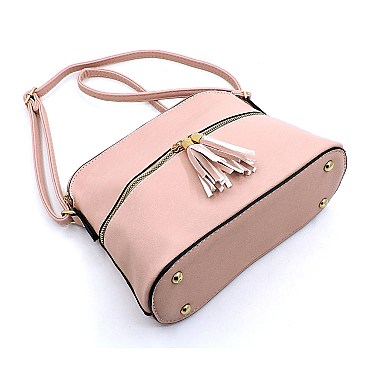 Fashion Tassel Zip Dome Crossbody Bag Satchel