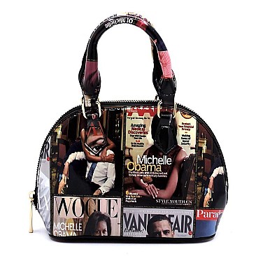 Magazine Cover Collage Mini Dome Satchel