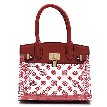 Transparent Monogram Padlock Satchel
