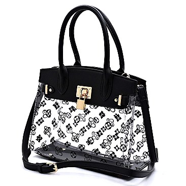 Transparent Monogram Padlock Satchel