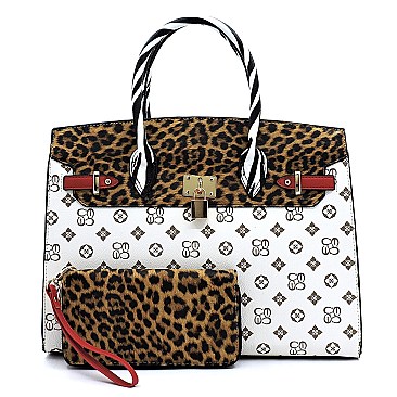 2-in-1 Leopard Zebra Monogram Padlock Satchel