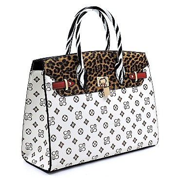 2-in-1 Leopard Zebra Monogram Padlock Satchel