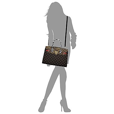 2-in-1 Leopard Zebra Monogram Padlock Satchel