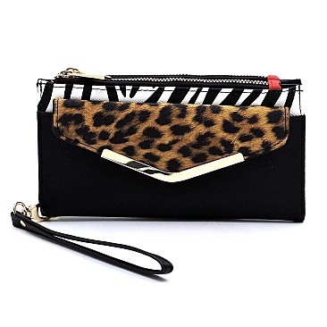 Colorblock Leopard Zebra Bifold Envelope Wallet Wristlet