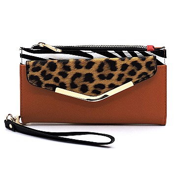 Colorblock Leopard Zebra Bifold Envelope Wallet Wristlet