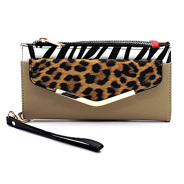 Colorblock Leopard Zebra Bifold Envelope Wallet Wristlet