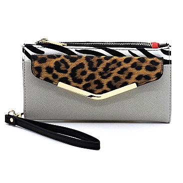 Colorblock Leopard Zebra Bifold Envelope Wallet Wristlet
