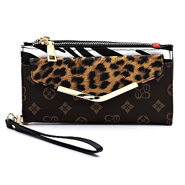 Monogram Leopard Zebra Bifold Envelope Wallet Wristlet