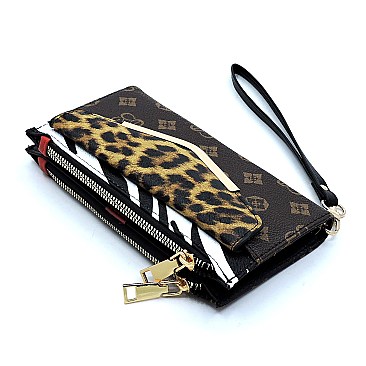 Monogram Leopard Zebra Bifold Envelope Wallet Wristlet