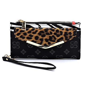 Monogram Leopard Zebra Bifold Envelope Wallet Wristlet